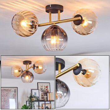 Koyoto Plafones, Luminarias esféricas dorado, Negro, 3 luces