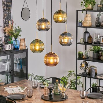 Koyoto Lámparas suspendidas, Luminarias esféricas, Lámparas colgantes dorado, Negro, 5 luces