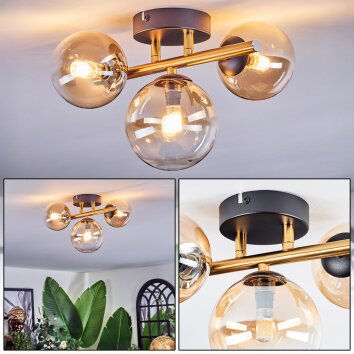 Chehalis Plafones, Luminarias esféricas dorado, Negro, 3 luces