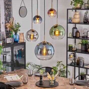 Koyoto Lámparas suspendidas, Luminarias esféricas, Lámparas colgantes dorado, Negro, 5 luces