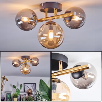 Chehalis Plafones, Luminarias esféricas dorado, Negro, 3 luces