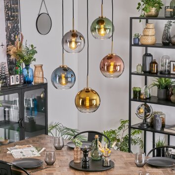 Koyoto Lámparas suspendidas, Luminarias esféricas, Lámparas colgantes dorado, Negro, 5 luces