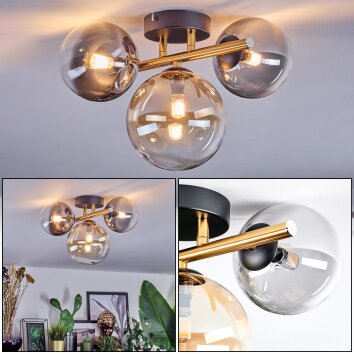 Chehalis Plafones, Luminarias esféricas dorado, Negro, 3 luces