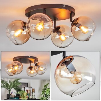 Koyoto Plafones, Luminarias esféricas Colores ámbar, Transparente, 4 luces