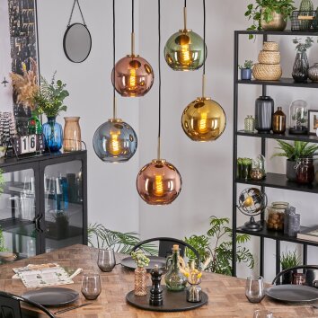 Koyoto Lámparas suspendidas, Luminarias esféricas, Lámparas colgantes dorado, Negro, 5 luces