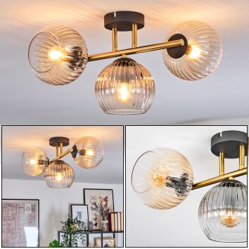 Koyoto Plafones, Luminarias esféricas dorado, Negro, 3 luces