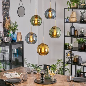 Koyoto Lámparas suspendidas, Luminarias esféricas, Lámparas colgantes dorado, Negro, 5 luces