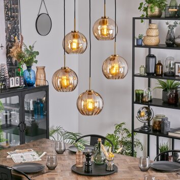 Koyoto Lámparas suspendidas, Luminarias esféricas, Lámparas colgantes dorado, Negro, 5 luces