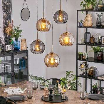 Koyoto Lámparas suspendidas, Luminarias esféricas, Lámparas colgantes dorado, Negro, 5 luces