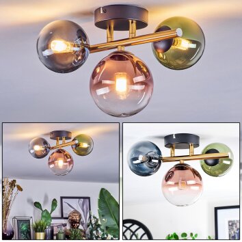 Chehalis Plafones, Luminarias esféricas dorado, Negro, 3 luces