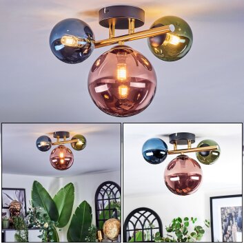 Chehalis Plafones, Luminarias esféricas dorado, Negro, 3 luces