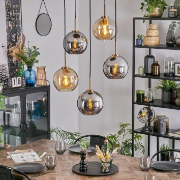 Koyoto Lámparas suspendidas, Luminarias esféricas, Lámparas colgantes dorado, Negro, 5 luces