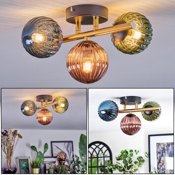 Chehalis Plafones, Luminarias esféricas dorado, Negro, 3 luces