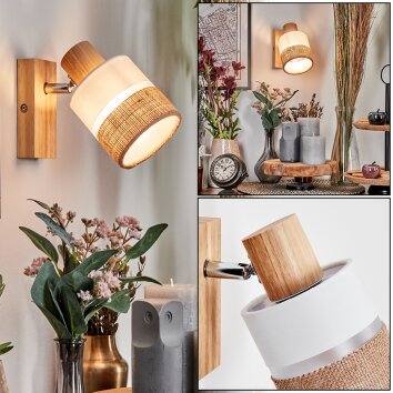 Fallhagen Apliques, Spot de pared Cromo, Madera clara, 1 luz