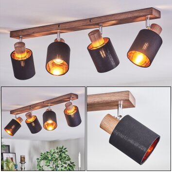 Fallhagen Plafones, Spot techo Cromo, Madera oscura, 4 luces
