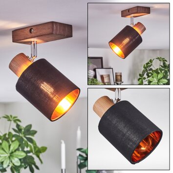 Fallhagen Plafones, Spot techo Cromo, Madera oscura, 1 luz