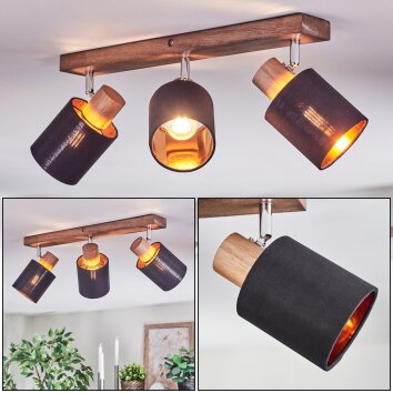 Fallhagen Plafones, Spot techo Cromo, Madera oscura, 3 luces