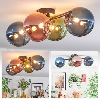 Chehalis Plafones, Luminarias esféricas Azul, Verde, Color cobre, 4 luces