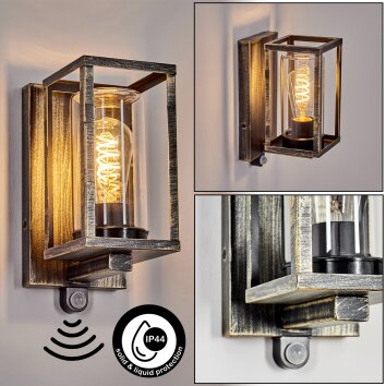 Portalis Aplique de exterior, Apliques dorado, Negro, 1 luz, Sensor de movimiento