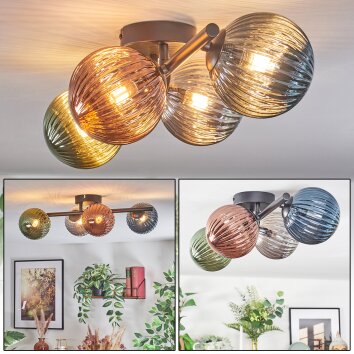 Chehalis Plafones, Luminarias esféricas Azul, Verde, Color cobre, Ahumado, 4 luces