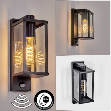 Tourega Aplique de exterior, Apliques Negro, 1 luz, Sensor de movimiento