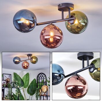 Chehalis Plafones, Luminarias esféricas Azul, Verde, Color cobre, 3 luces