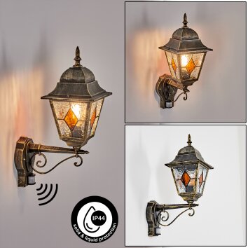 Chatelain Aplique de exterior, Apliques dorado, Negro, 1 luz, Sensor de movimiento