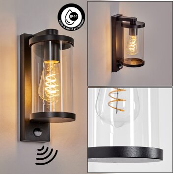 Telhada Aplique de exterior, Apliques Negro, 1 luz, Sensor de movimiento