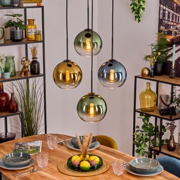 Koyoto Lámparas suspendidas, Luminarias esféricas, Lámparas colgantes Azul, dorado, Verde, Transparente, 4 luces