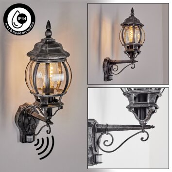 Lentua Aplique de exterior, Apliques Negro, Plata, 1 luz, Sensor de movimiento