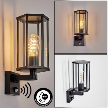 Monfanim Aplique de exterior, Apliques Negro, 1 luz, Sensor de movimiento