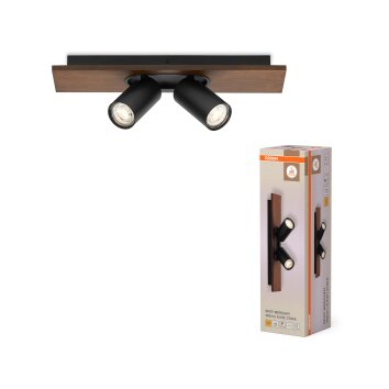 Lámparas Osram Spot Plafones, Spot techo LED Color madera, Negro, 2 luces
