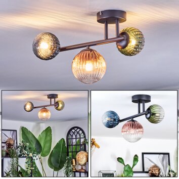 Chehalis Plafones, Luminarias esféricas Azul, Verde, Transparente, Color cobre, 3 luces