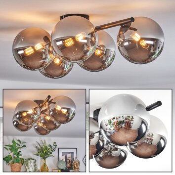 Chehalis Plafones, Luminarias esféricas Cromo, Ahumado, 5 luces