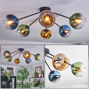 Koyoto Plafones, Luminarias esféricas 77.5 cm Azul, dorado, Verde, Transparente, 6 luces