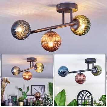 Chehalis Plafones, Luminarias esféricas Azul, Verde, Color cobre, 3 luces