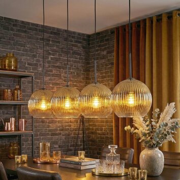 Koyoto Lámparas suspendidas, Luminarias esféricas, Lámparas colgantes dorado, Transparente, 4 luces