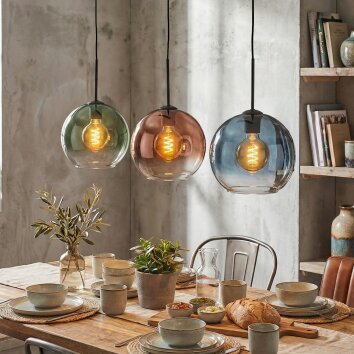 Koyoto Lámparas suspendidas, Luminarias esféricas, Lámparas colgantes Azul, Verde, Transparente, Color cobre, 3 luces
