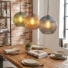 Koyoto Lámparas suspendidas, Luminarias esféricas, Lámparas colgantes 30 cm Azul, Verde, Color cobre, 3 luces