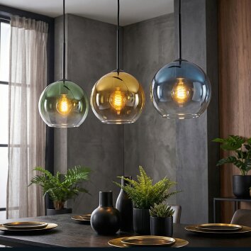 Koyoto Lámparas suspendidas, Luminarias esféricas, Lámparas colgantes Azul, dorado, Verde, Transparente, 3 luces