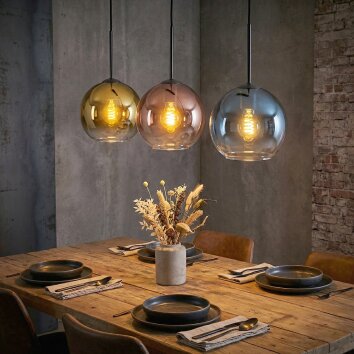 Koyoto Lámparas suspendidas, Luminarias esféricas, Lámparas colgantes Azul, dorado, Transparente, Color cobre, 3 luces