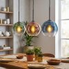 Koyoto Lámparas suspendidas, Luminarias esféricas, Lámparas colgantes Azul, Verde, Transparente, Color cobre, 3 luces