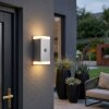 Remil Aplique de exterior, Lámpara Up & Down, Apliques LED Acero bruñido, 2 luces, Sensor de movimiento