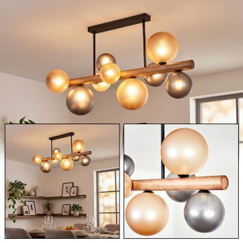 Lorin Plafones marrón oscuro, Crudo, Negro, 9 luces