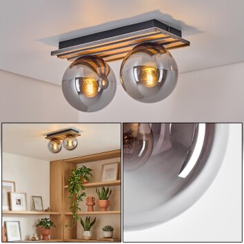 Rafon Plafones, Luminarias esféricas Color madera, Negro, 2 luces