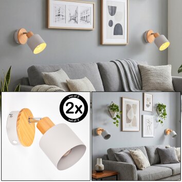 Olaris aplique de pared de madera, foco orientable con pantalla blanca, set de 2 E14
