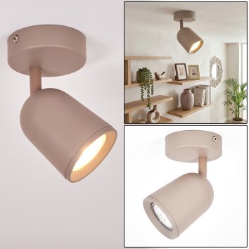 LED Lemak foco de techo orientable cilíndrico color taupe para salón y pasillo