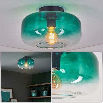 Boza plafón de techo con pantalla de cristal verde oscuro degradado Ø 28 cm E27