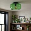 Plafón retro Boza con pantalla redonda de vidrio verde, ø 28 cm, E27