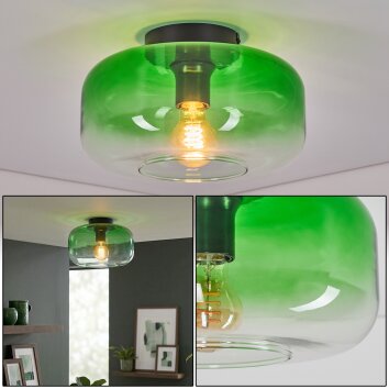 Boza plafón de techo retro con pantalla de cristal verde degradado Ø 28 cm